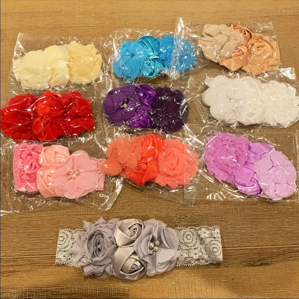 10 NEW ELEGANT STUD ROSE KIDS FABRIC HEADBAND